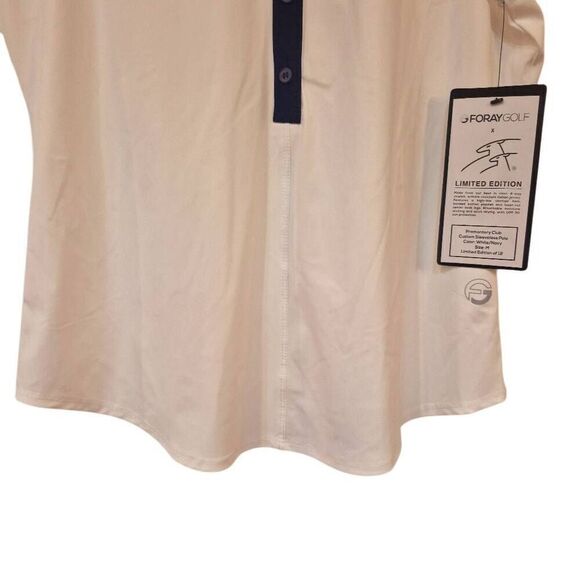 Foray Golf Women's White & Navy Nylon/Spandex Core Sleeveless Polo Shirt NEW - Picture 5 of 14